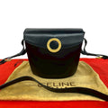 Celine Vintage Circle Logo Leather Shoulder Bag Crossbody Black