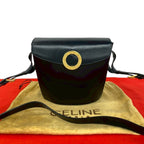 Celine Vintage Circle Logo Leather Shoulder Bag Crossbody Black