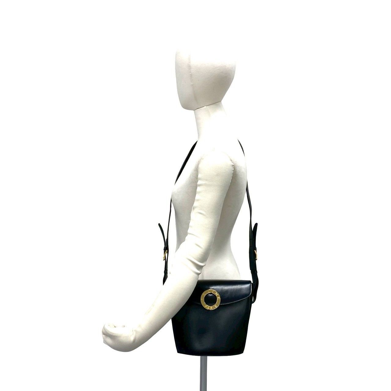 Celine Vintage Circle Logo Leather Shoulder Bag Crossbody Black — view 2