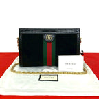 Gucci Ophidia Sherry Line GG Logo Suede Patent Shoulder Bag Black
