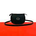 Dior Vintage CD Logo Leather Mini Shoulder Bag Pochette Black