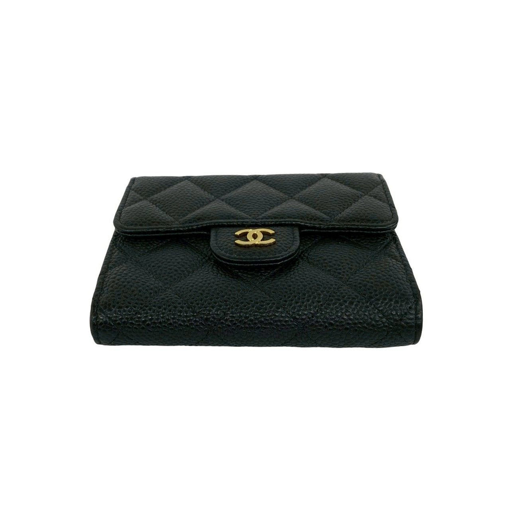 Chanel Box Card with Number 28 Quilted CC Logo Caviar Leather Trifold Wallet — view 6