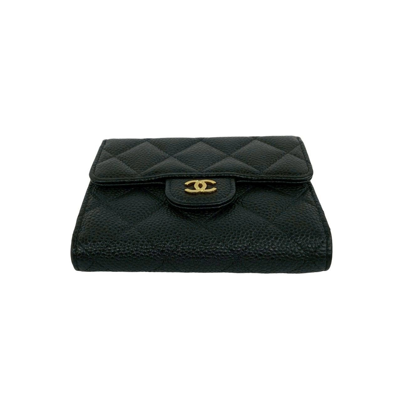 Chanel Box Card with Number 28 Quilted CC Logo Caviar Leather Trifold Wallet — view 6