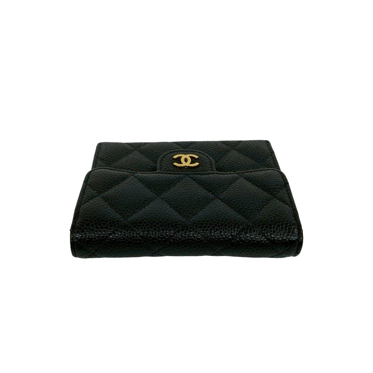 Chanel Box Card with Number 28 Quilted CC Logo Caviar Leather Trifold Wallet — view 3