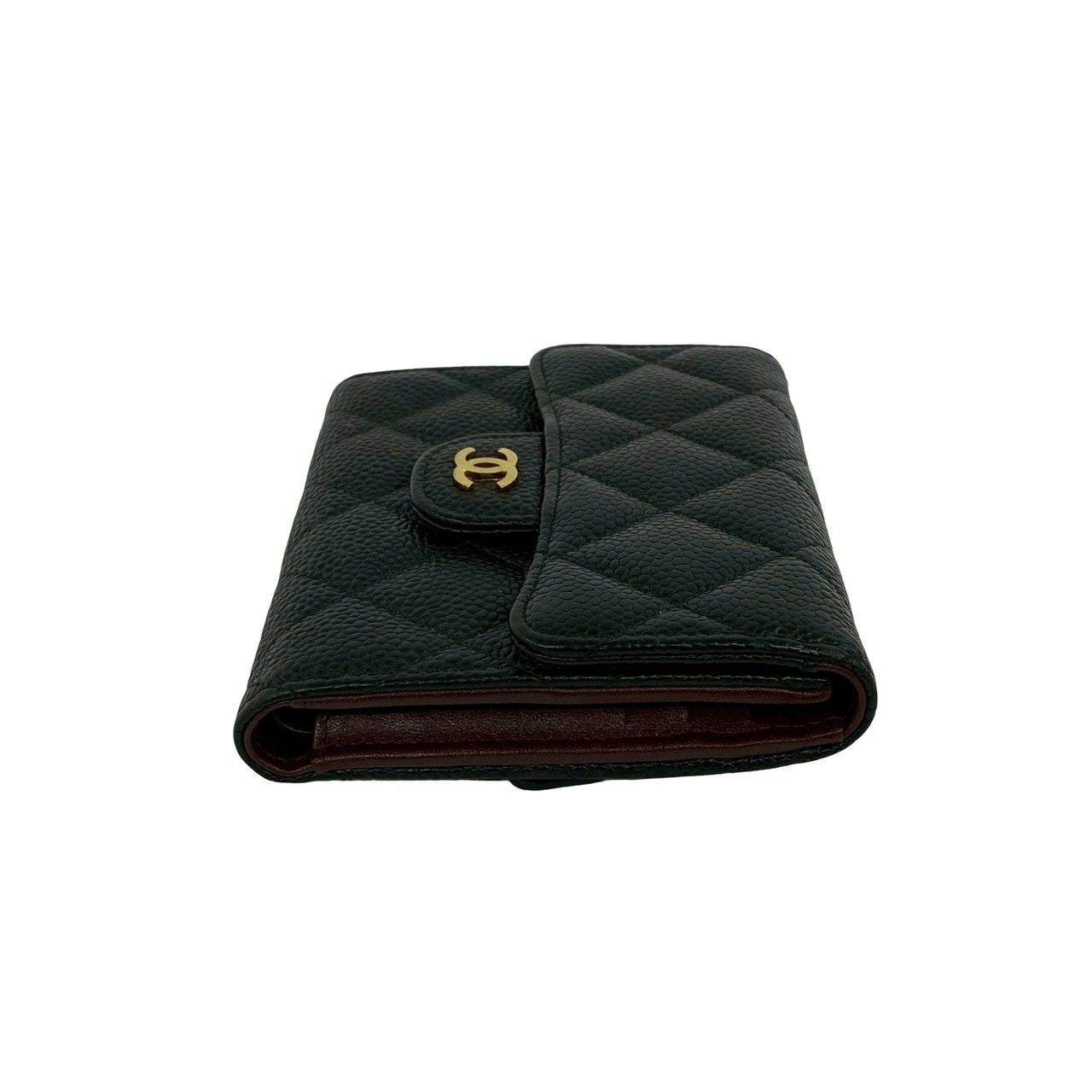 Chanel Box Card with Number 28 Quilted CC Logo Caviar Leather Trifold Wallet — view 5