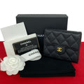 Chanel Box Card with Number 28 Quilted CC Logo Caviar Leather Trifold Wallet
