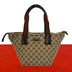 Gucci Sherry Line GG Logo Pattern Canvas Leather Handbag Mini Tote Brown