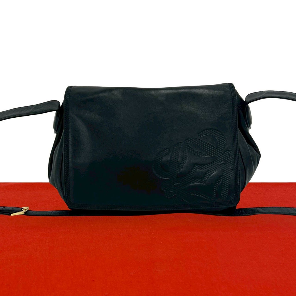 Loewe Anagram Logo Leather Drawstring Shoulder Bag Crossbody Pochette Cross