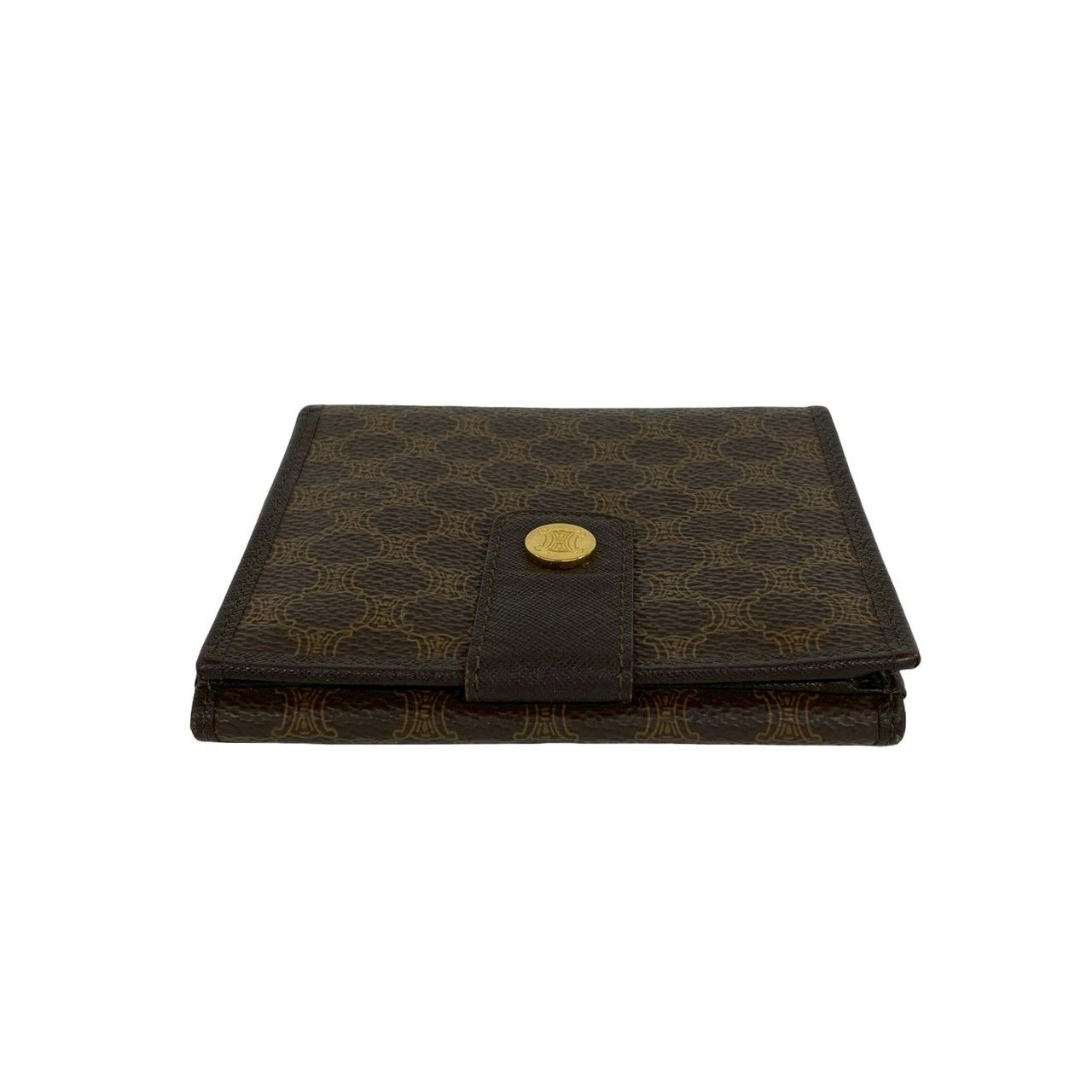 Celine Macadam Blason Triomphe Logo Leather Bifold Wallet Mini Card Case Brown — view 3
