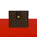 Celine Macadam Blason Triomphe Logo Leather Bifold Wallet Mini Card Case Brown