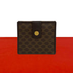 Celine Macadam Blason Triomphe Logo Leather Bifold Wallet Mini Card Case Brown