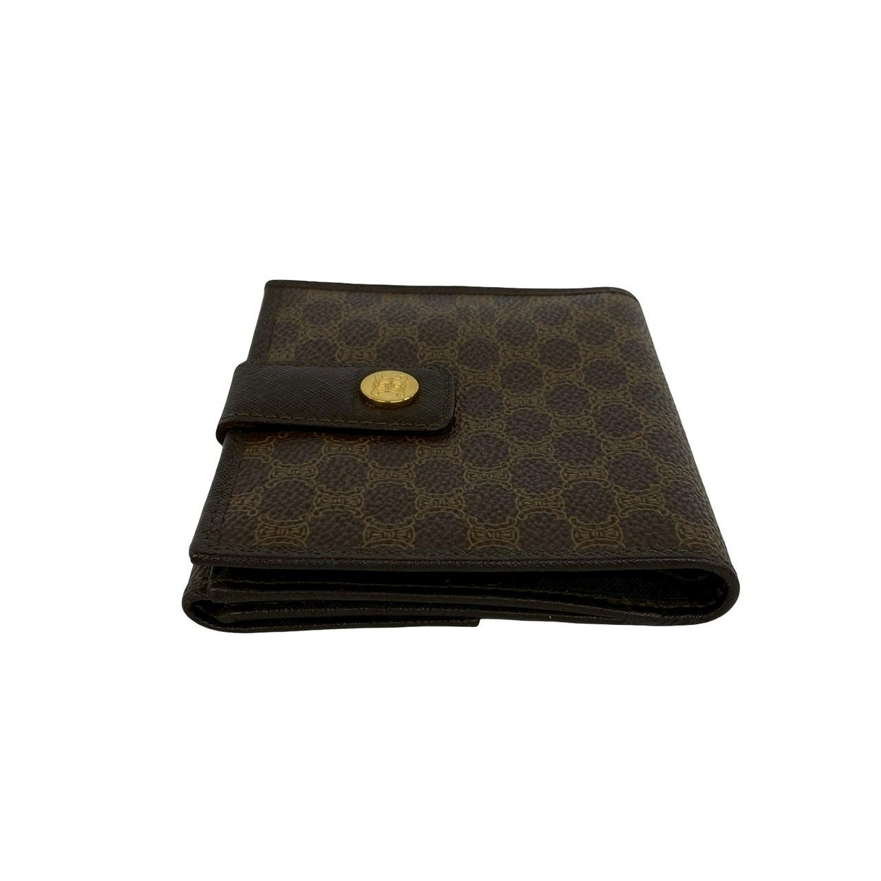 Celine Macadam Blason Triomphe Logo Leather Bifold Wallet Mini Card Case Brown — view 4