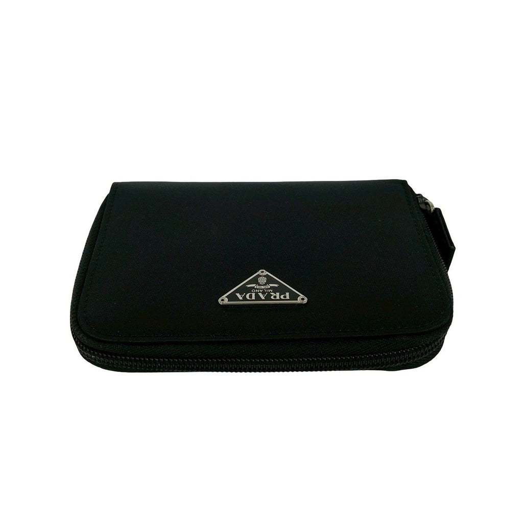 Prada Triangle Logo Plate Nylon Bifold Wallet Mini Card Case Black