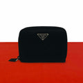 Prada Triangle Logo Plate Nylon Bifold Wallet Mini Card Case Black