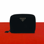 Prada Triangle Logo Plate Nylon Bifold Wallet Mini Card Case Black