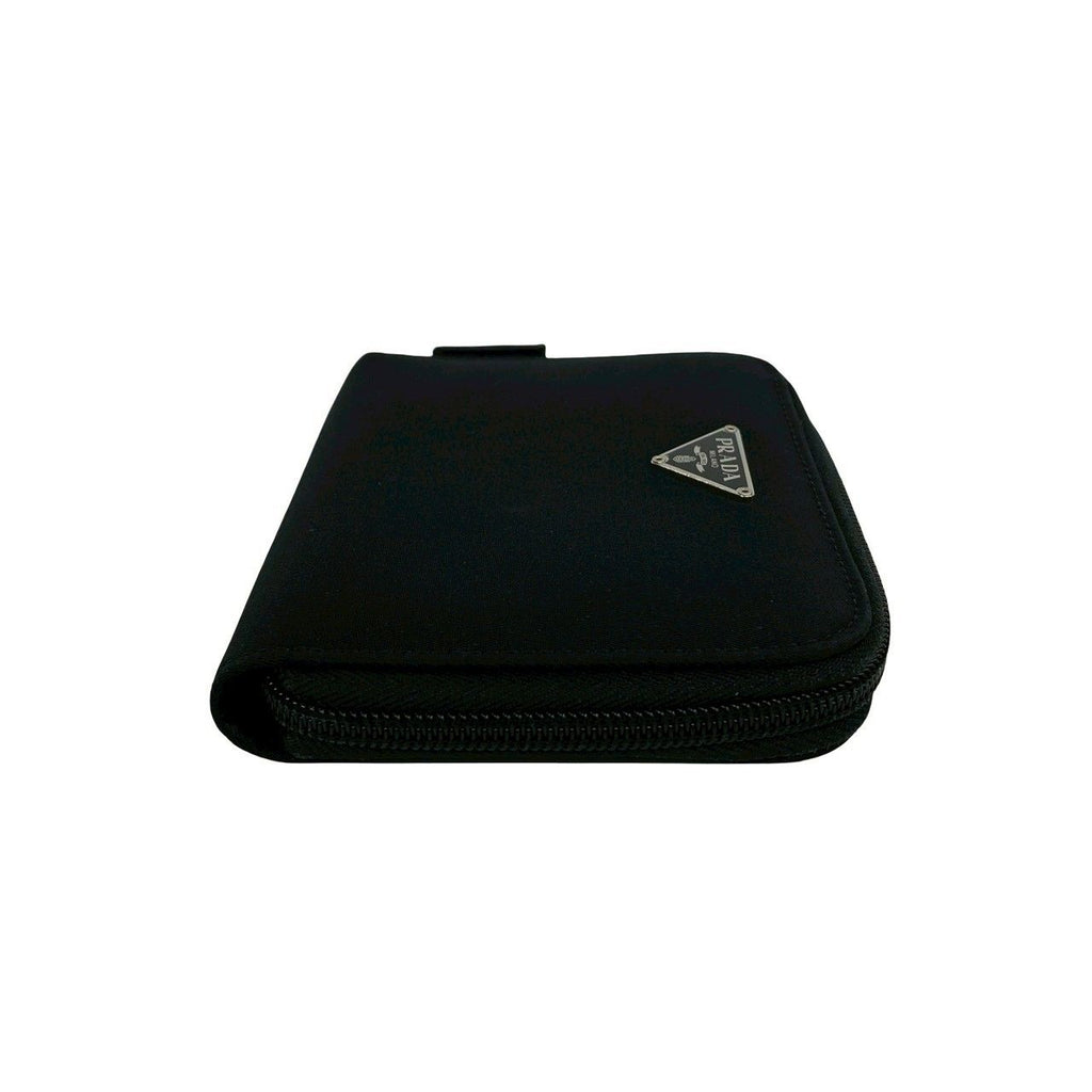 Prada Triangle Logo Plate Nylon Bifold Wallet Mini Card Case Black