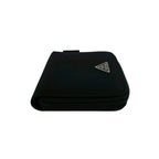 Prada Triangle Logo Plate Nylon Bifold Wallet Mini Card Case Black