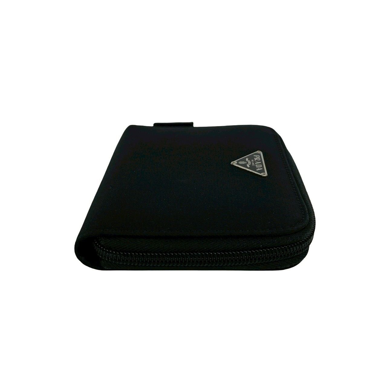 Prada Triangle Logo Plate Nylon Bifold Wallet Mini Card Case Black