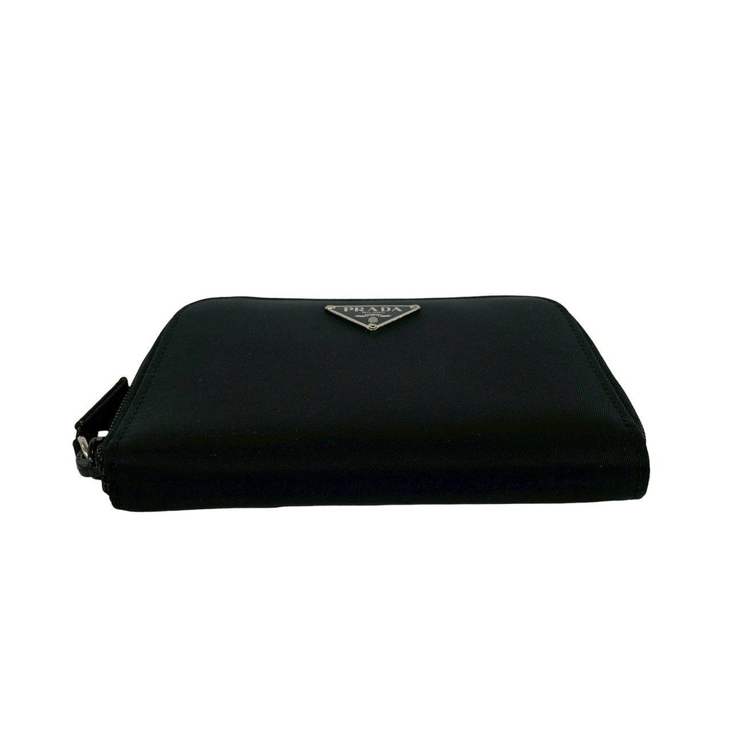Prada Triangle Logo Plate Nylon Bifold Wallet Mini Card Case Black