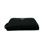 Prada Triangle Logo Plate Nylon Bifold Wallet Mini Card Case Black