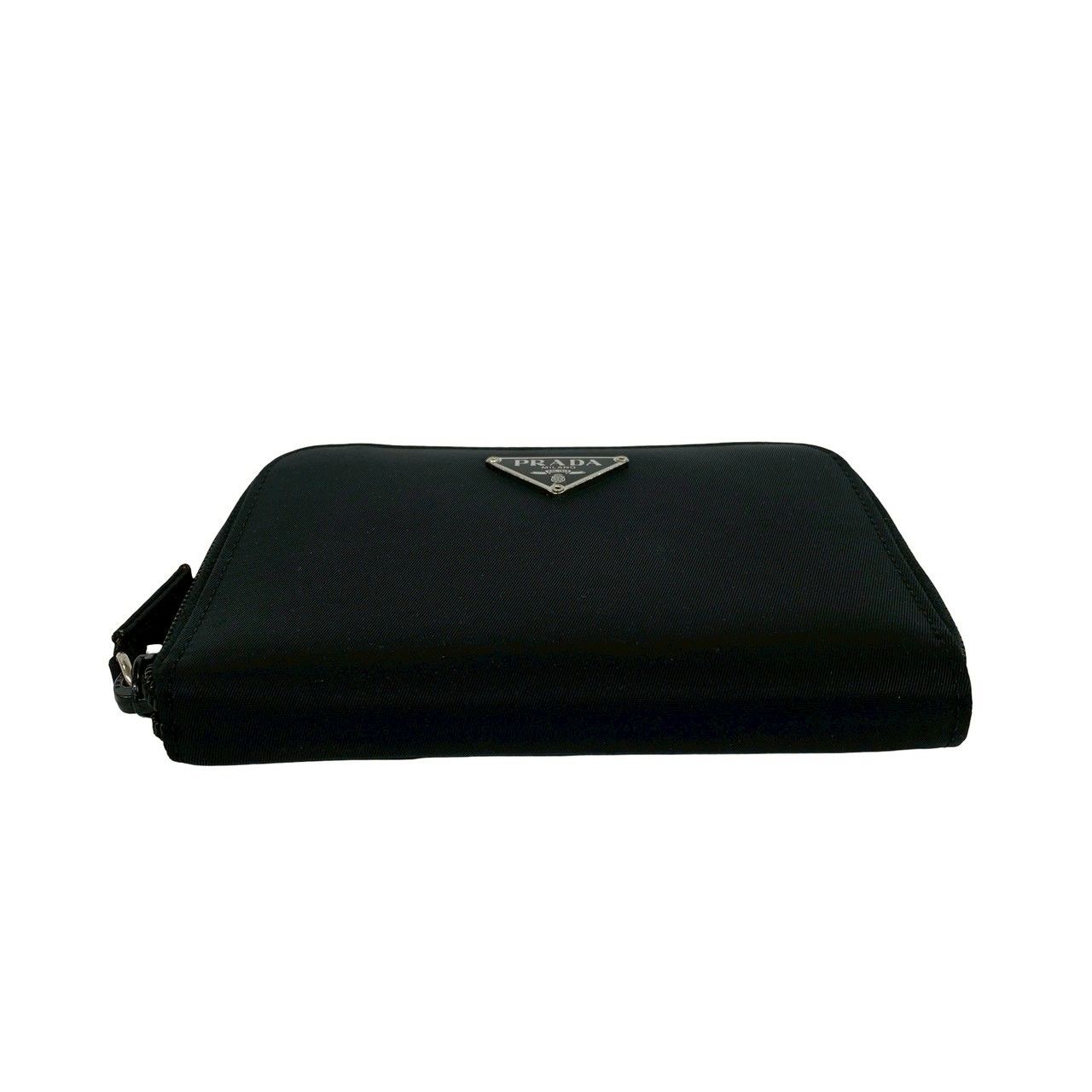 Prada Triangle Logo Plate Nylon Bifold Wallet Mini Card Case Black