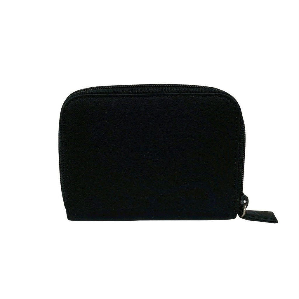 Prada Triangle Logo Plate Nylon Bifold Wallet Mini Card Case Black