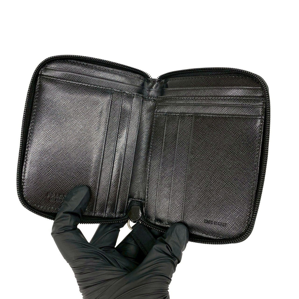 Prada Triangle Logo Plate Nylon Bifold Wallet Mini Card Case Black