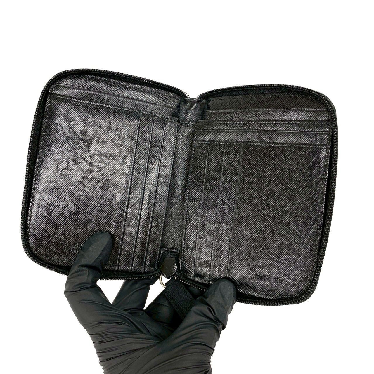 Prada Triangle Logo Plate Nylon Bifold Wallet Mini Card Case Black