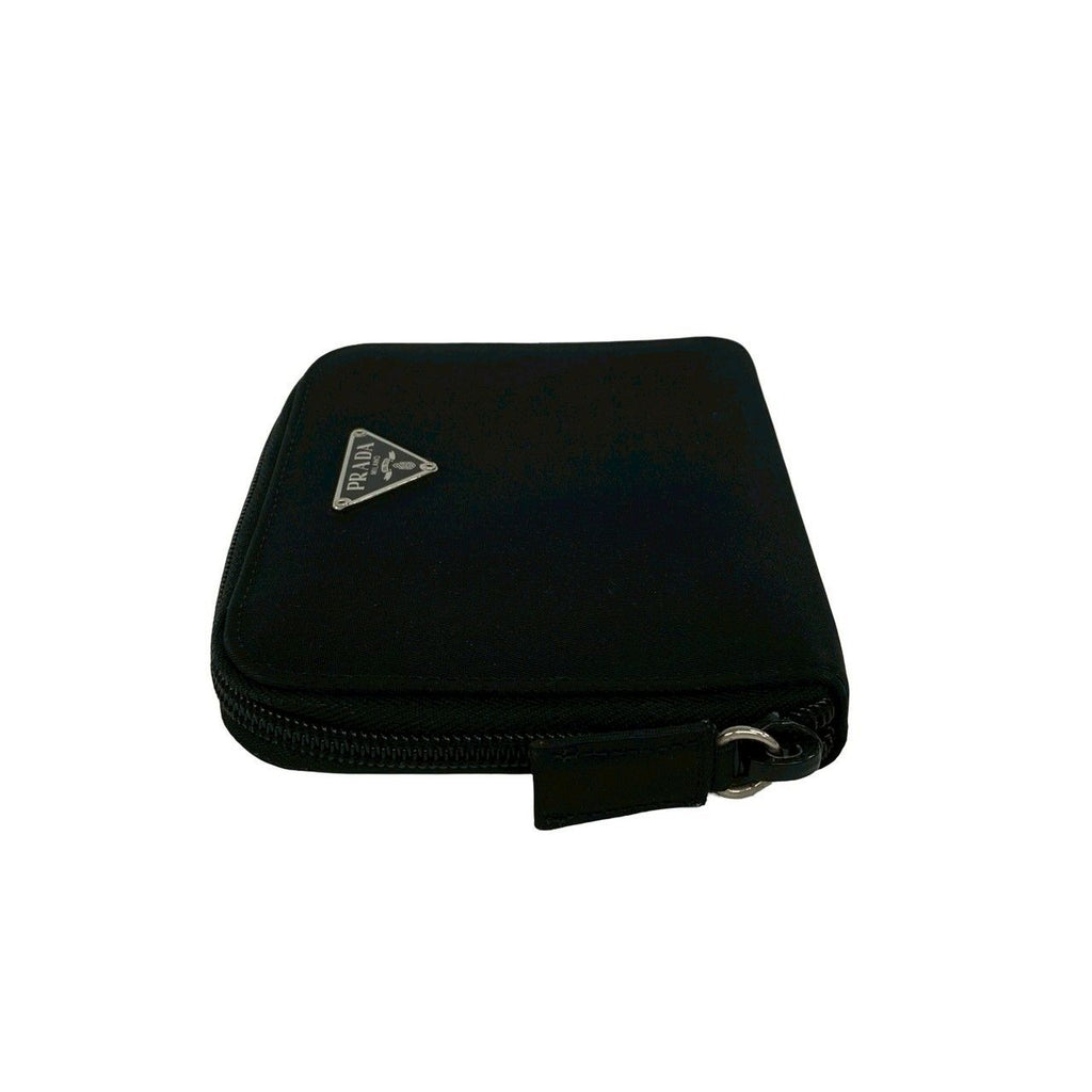 Prada Triangle Logo Plate Nylon Bifold Wallet Mini Card Case Black