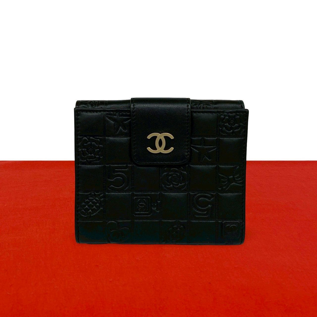 Chanel Icon CC Logo Lambskin Bifold Wallet Mini Black