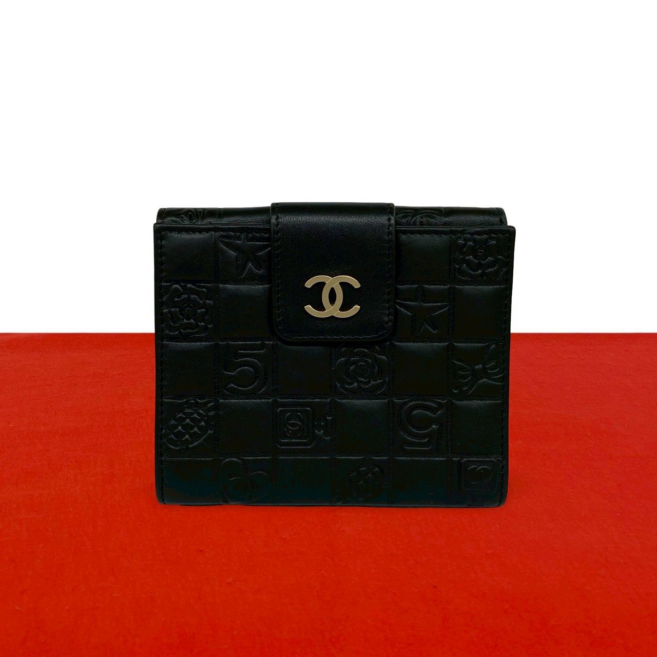 Chanel Icon CC Logo Lambskin Bifold Wallet Mini Black