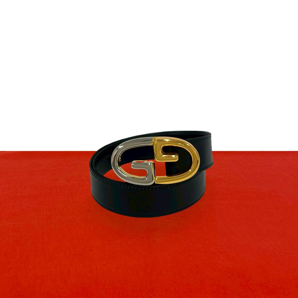 Gucci Vintage GG Logo Buckle Leather Belt Black