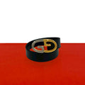 Gucci Vintage GG Logo Buckle Leather Belt Black