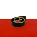 Gucci Vintage GG Logo Buckle Leather Belt Black