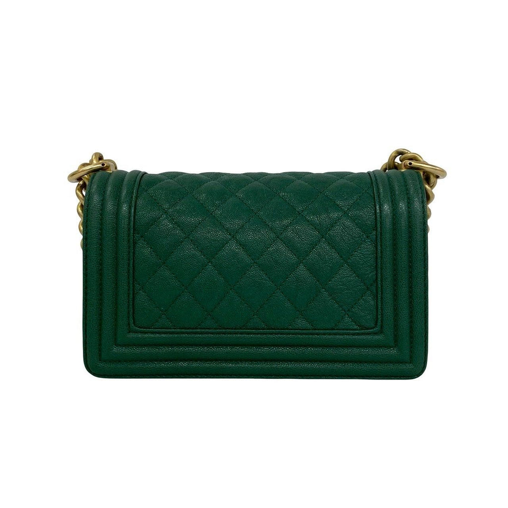 Chanel With Card Boy CC Logo Caviar Leather Shoulder Bag Green — view 3