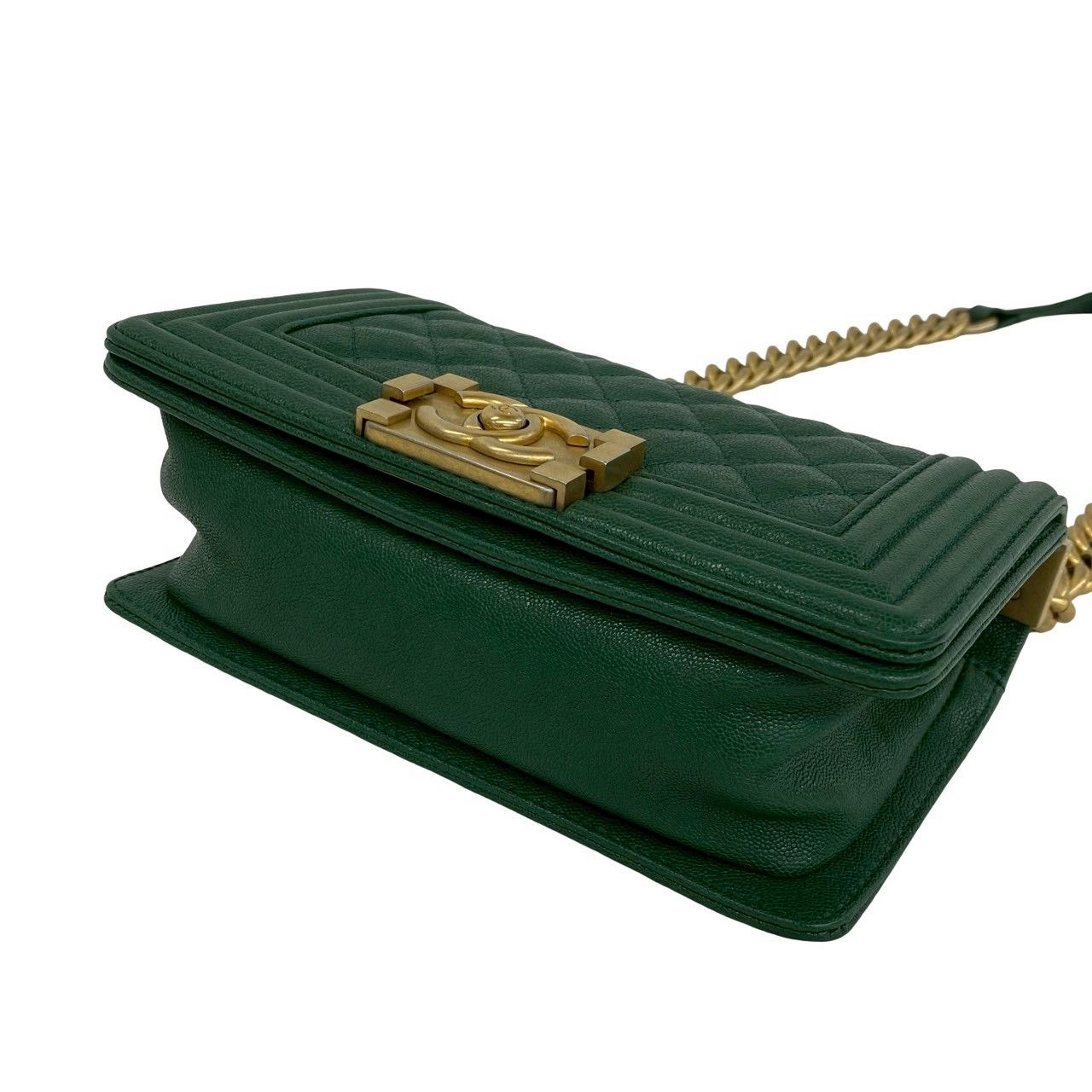 Chanel With Card Boy CC Logo Caviar Leather Shoulder Bag Green — view 8
