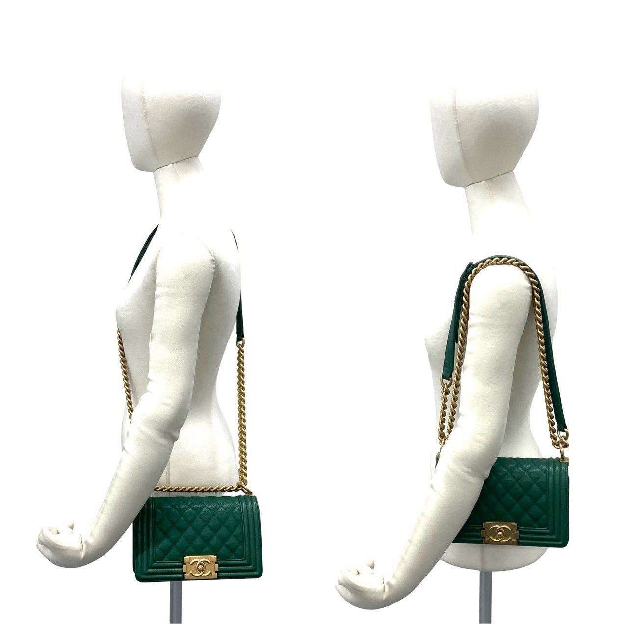 Chanel With Card Boy CC Logo Caviar Leather Shoulder Bag Green — view 2