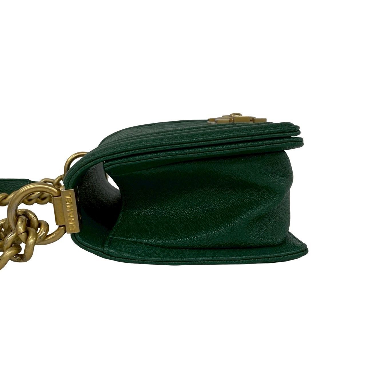 Chanel With Card Boy CC Logo Caviar Leather Shoulder Bag Green — view 5