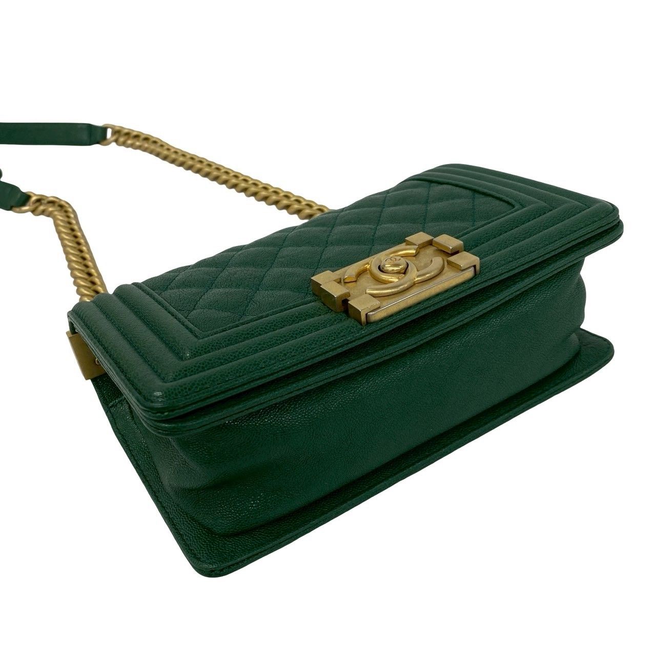 Chanel With Card Boy CC Logo Caviar Leather Shoulder Bag Green — view 7
