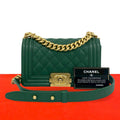 Chanel With Card Boy CC Logo Caviar Leather Shoulder Bag Green