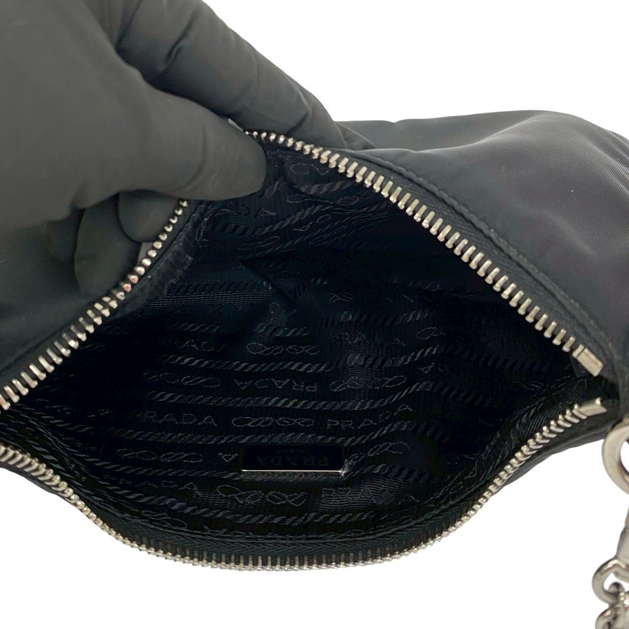 Prada Reedition Triangle Logo Nylon Leather Chain 2-Way Shoulder Bag Crossbody — view 9