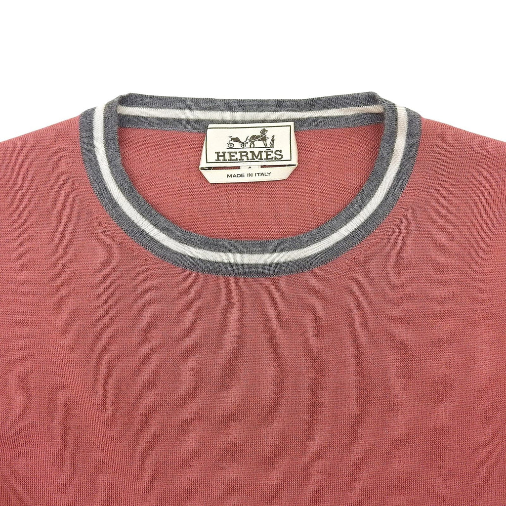 Hermes Cashmere Silk Crew Neck Long Sleeve Knit Sweater Pink — view 3