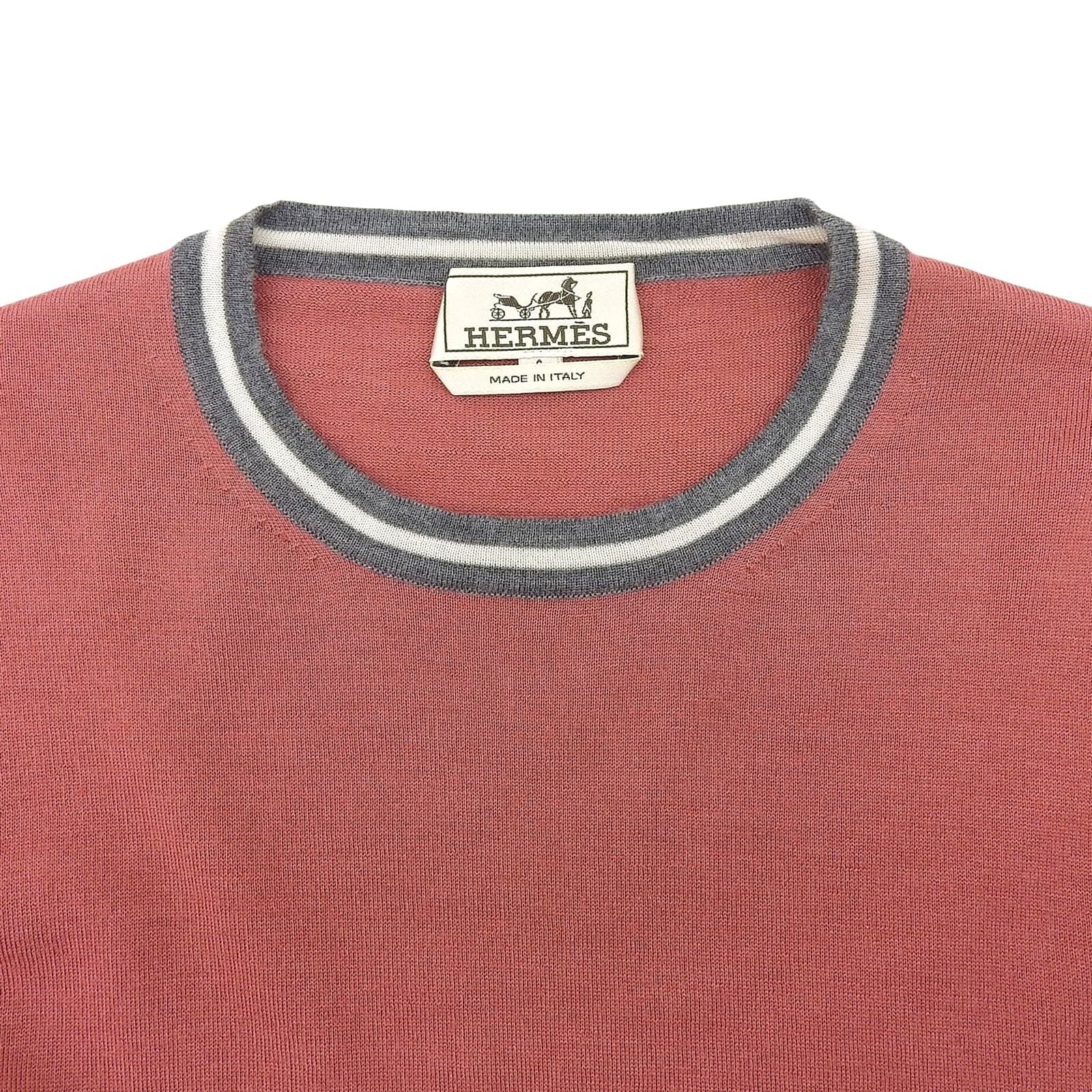 Hermes Cashmere Silk Crew Neck Long Sleeve Knit Sweater Pink — view 3