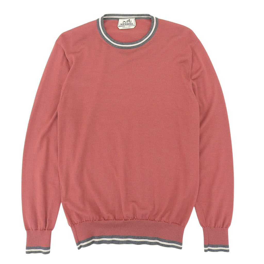 Hermes Cashmere Silk Crew Neck Long Sleeve Knit Sweater Pink