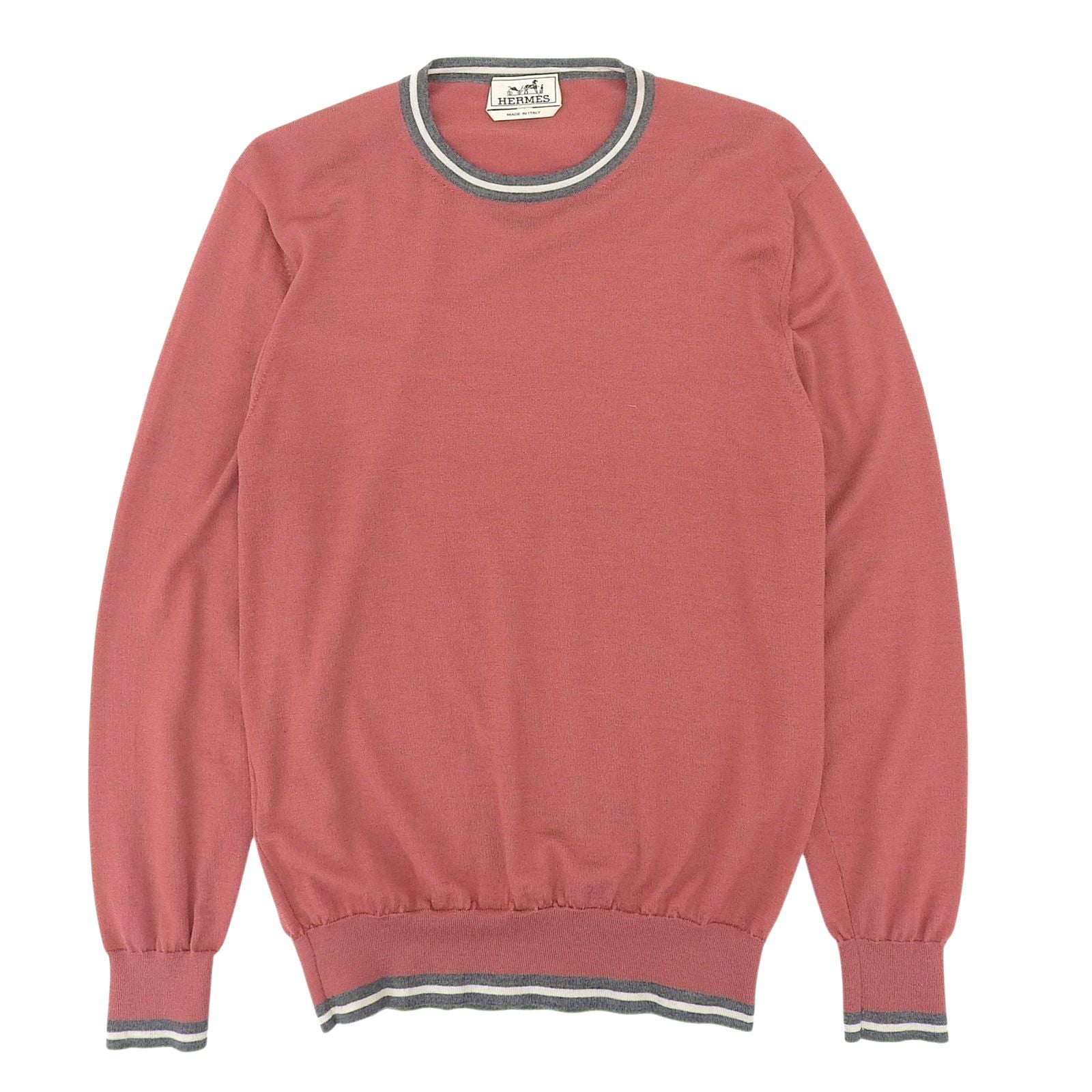 Hermes Cashmere Silk Crew Neck Long Sleeve Knit Sweater Pink