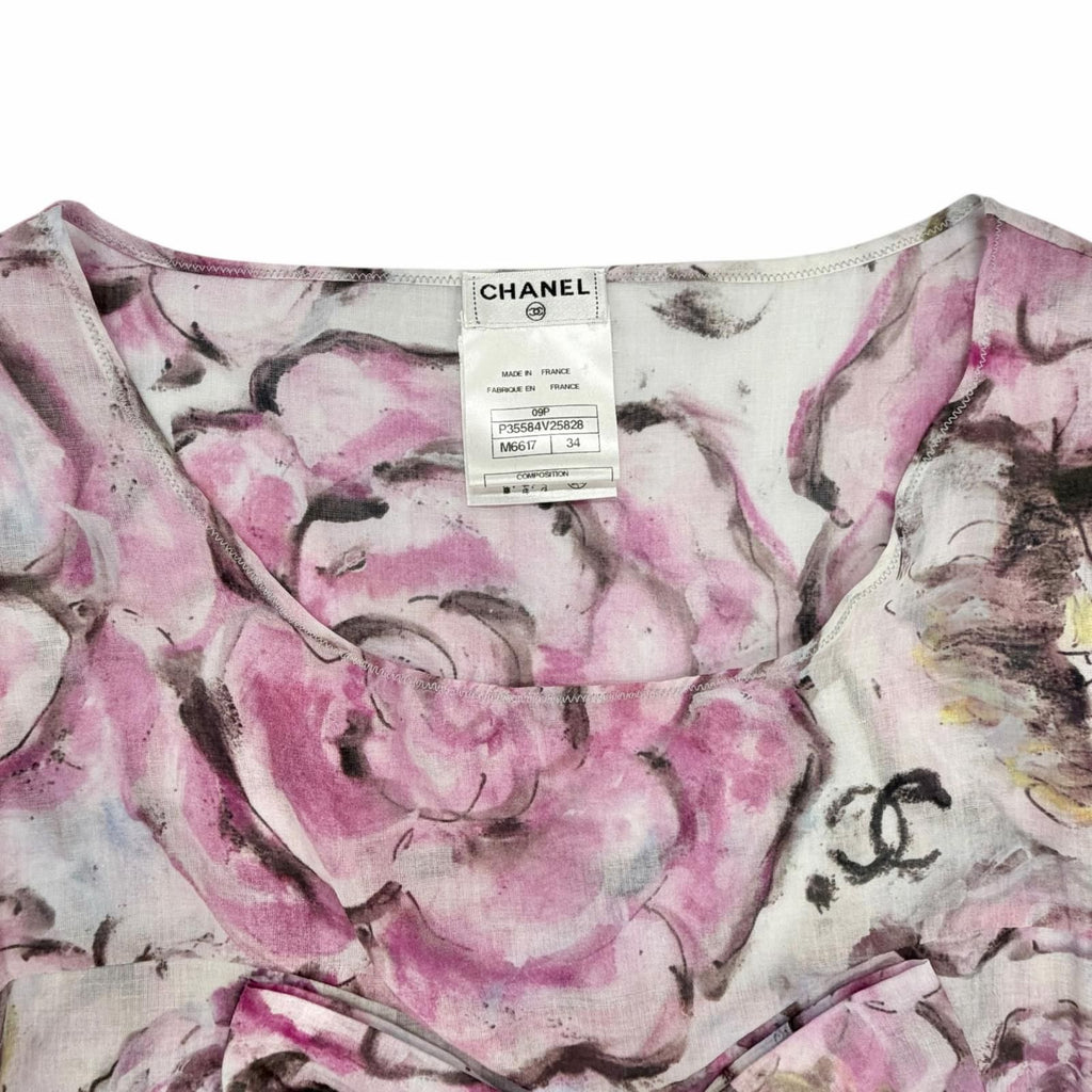 Chanel Cotton 100% CC Logo Camellia Print with Ribbon Dress 34 — view 3