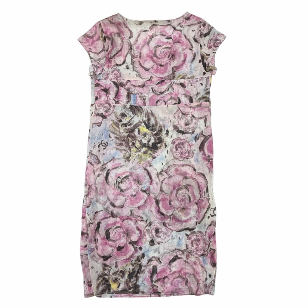 Chanel Cotton 100% CC Logo Camellia Print with Ribbon Dress 34 — view 2