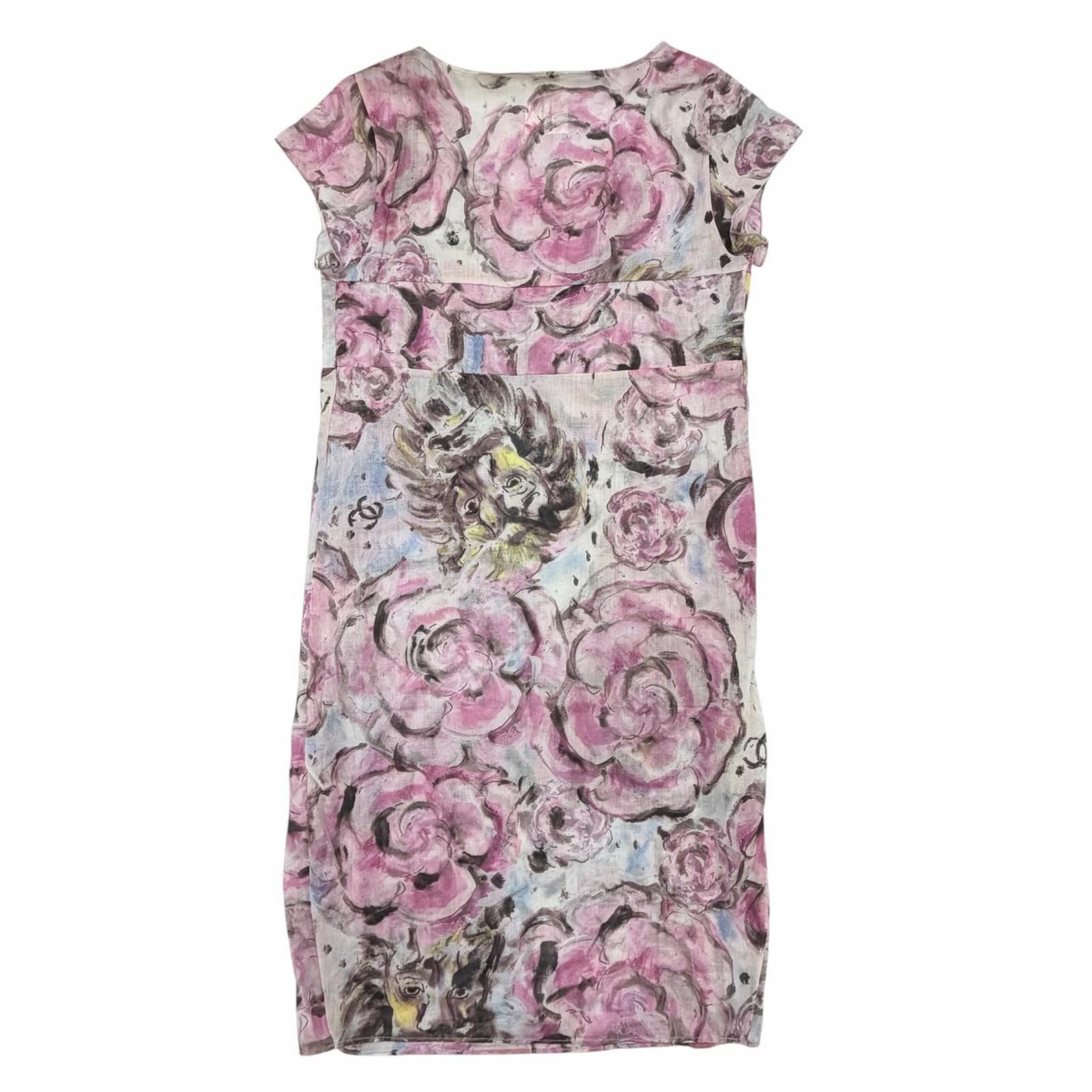 Chanel Cotton 100% CC Logo Camellia Print with Ribbon Dress 34 — view 2
