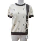 Hermes Etriers Wool Cashmere Short Sleeve Knit Beige Brown 38 Sweater