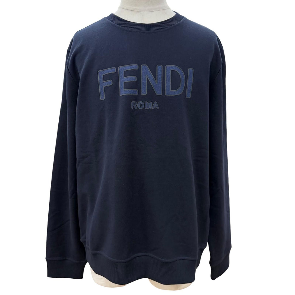 Fendi Logo Print Crew Neck Pullover Sweatshirt Navy XL